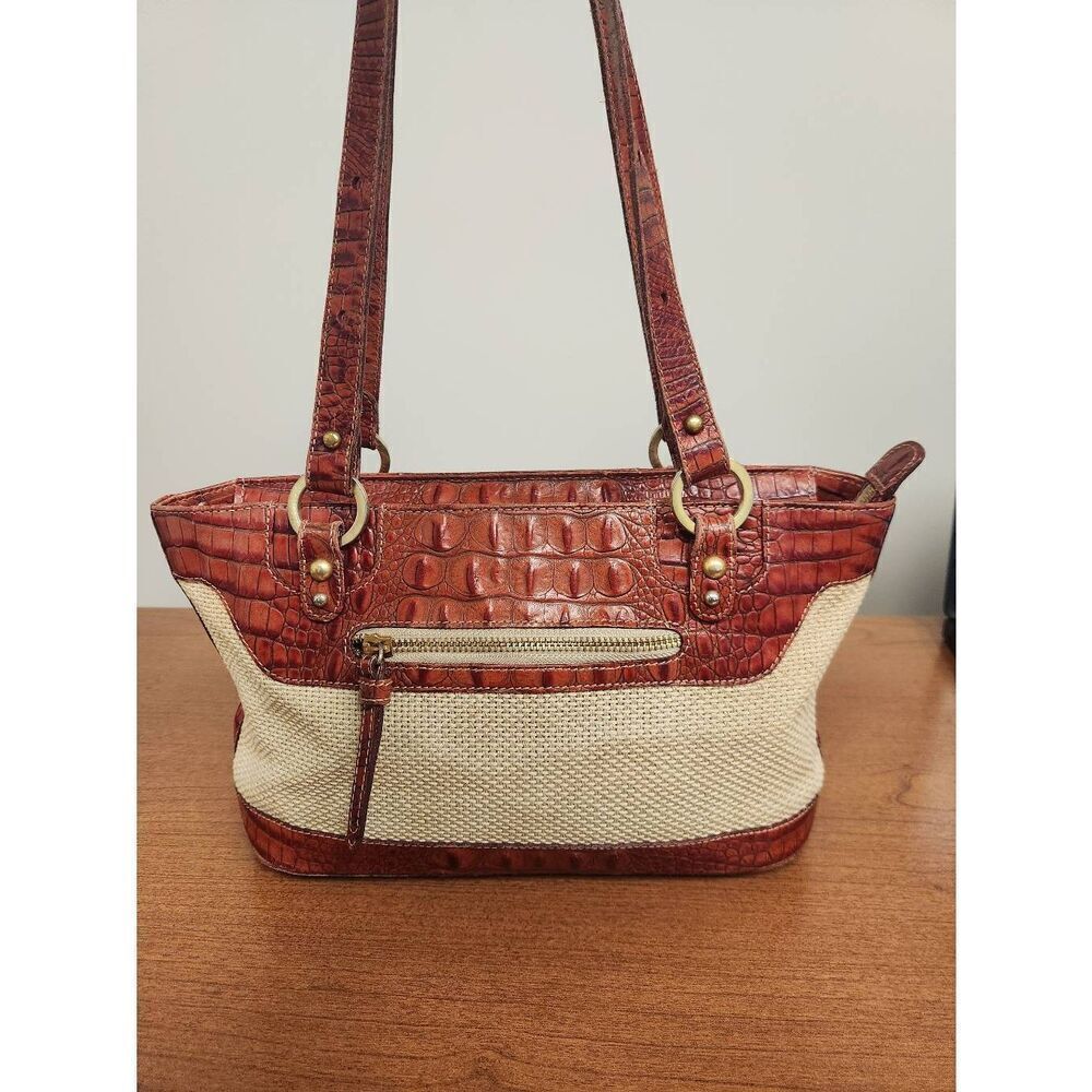 Brahmin Whiskey Raffia handbag with red leather croco.